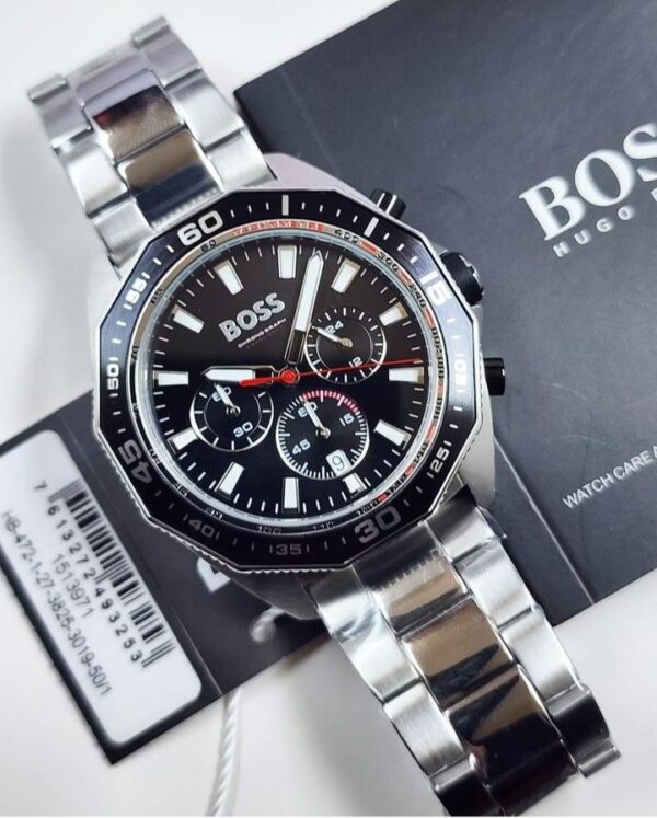 Hugo Boss Energy Chronograph Black Dial Silver Steel Strap Watch For Men - 1513971