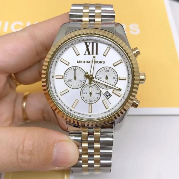 Michael Kors Lexington Two-tone Stainless Steel Silver Dial Chronograph Quartz Watch for men- MK8344