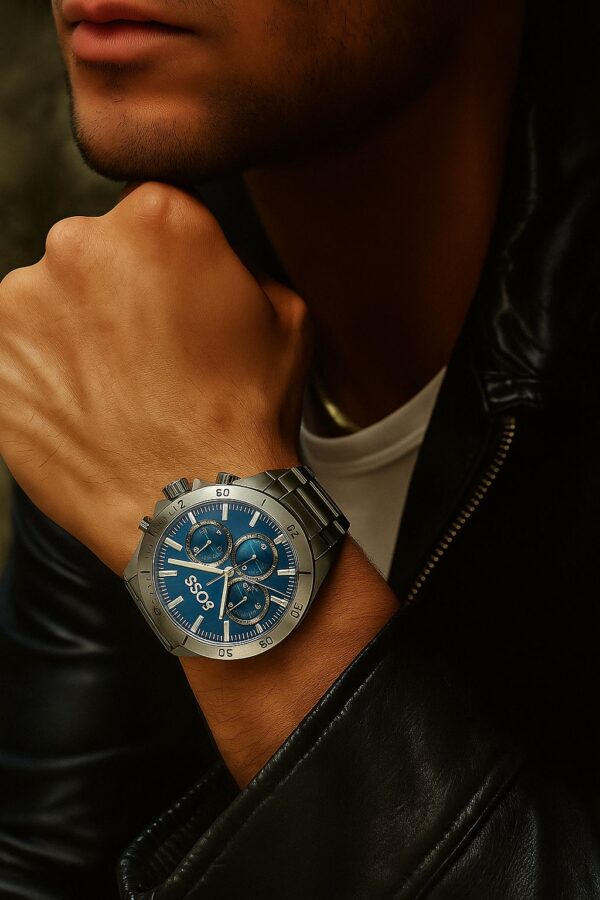 Hugo Boss Troper Chronograph Blue Dial Silver Steel Strap Watch For Men - 1514069